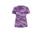T-shirt de sport violet à motifs abstraits et rayures diagonales.