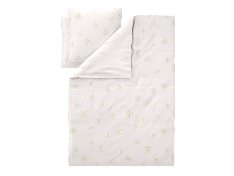 Parure de lit blanche avec housse de couette et taie d'oreiller à flocons de neige dorés