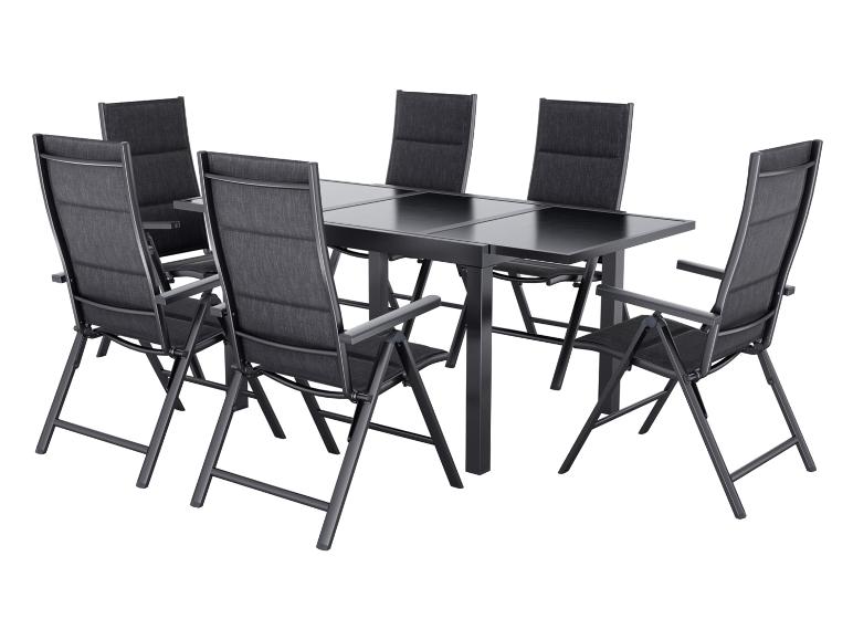 Ensemble de mobilier de jardin: table noire avec six chaises pliantes