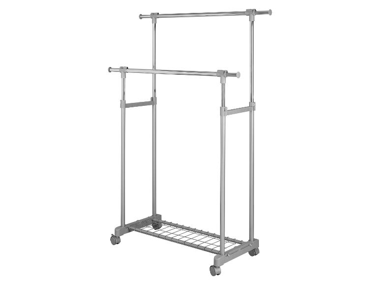 Portant à vêtements gris avec deux barres et roulettes