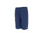 Short de sport bleu marine avec taille élastique et logo sur la jambe.