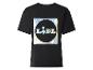 T-shirt noir avec un logo holographique au dos.