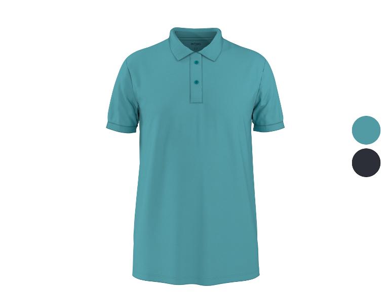 Polo à manches courtes bleu turquoise avec boutons, avec deux options de couleur.