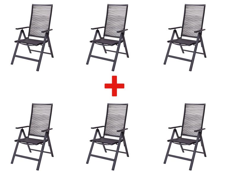 Six chaises pliantes en aluminium et textilène.
