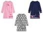 Trois robes de fille avec une licorne, des pois et des coeurs