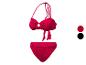 Bikini rouge texturé avec haut triangle et culotte taille haute, avec options de couleur.