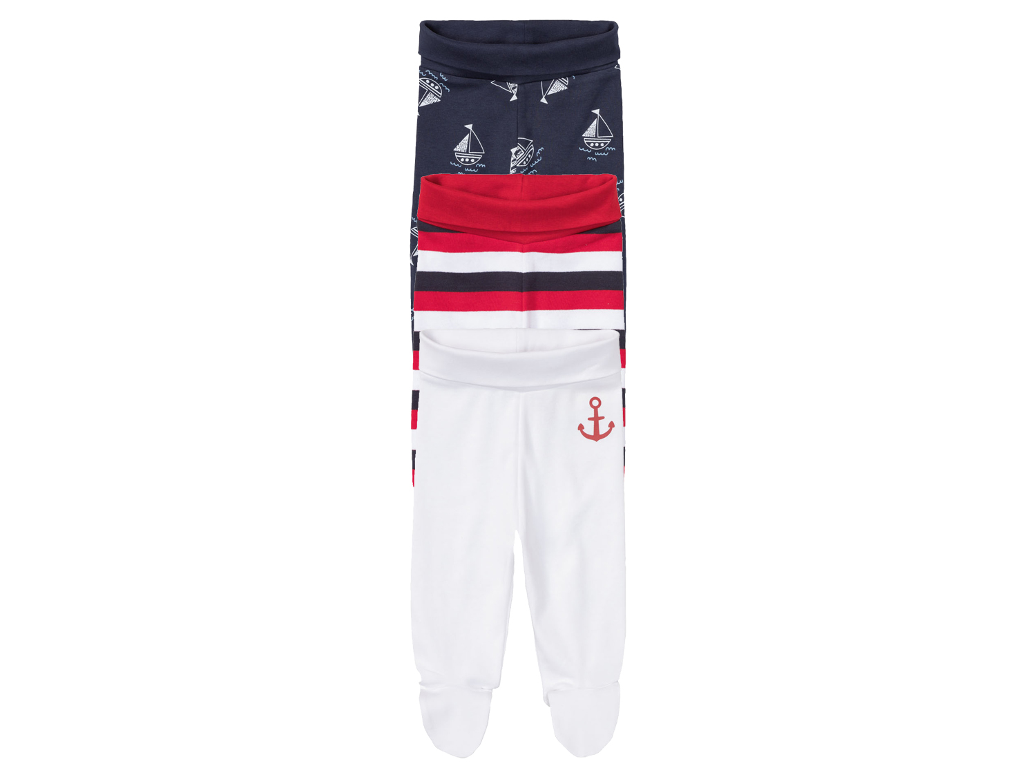 lupilu® Lot de 3 pantalons molletonnés bébé (50/56, bleu marine/blanc)