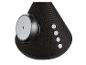 Enceinte sans fil noire avec boutons de commande blancs et molette de volume.
