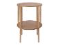 Table d'appoint ronde en bois avec deux étagères et détails en corde.