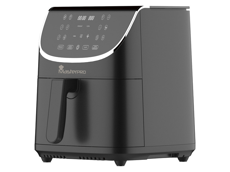 Une friteuse à air MasterPro noire avec un écran numérique