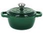 Cocotte en fonte verte avec couvercle et bouton argenté
