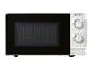 Micro-ondes blanc avec porte noire et deux boutons rotatifs