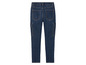 Jean cargo bleu foncé avec taille élastique.