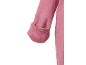 Manche d'un vêtement en polaire rose avec un poignet retroussé.