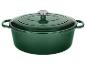 Cocotte en fonte émaillée verte avec couvercle et bouton argenté