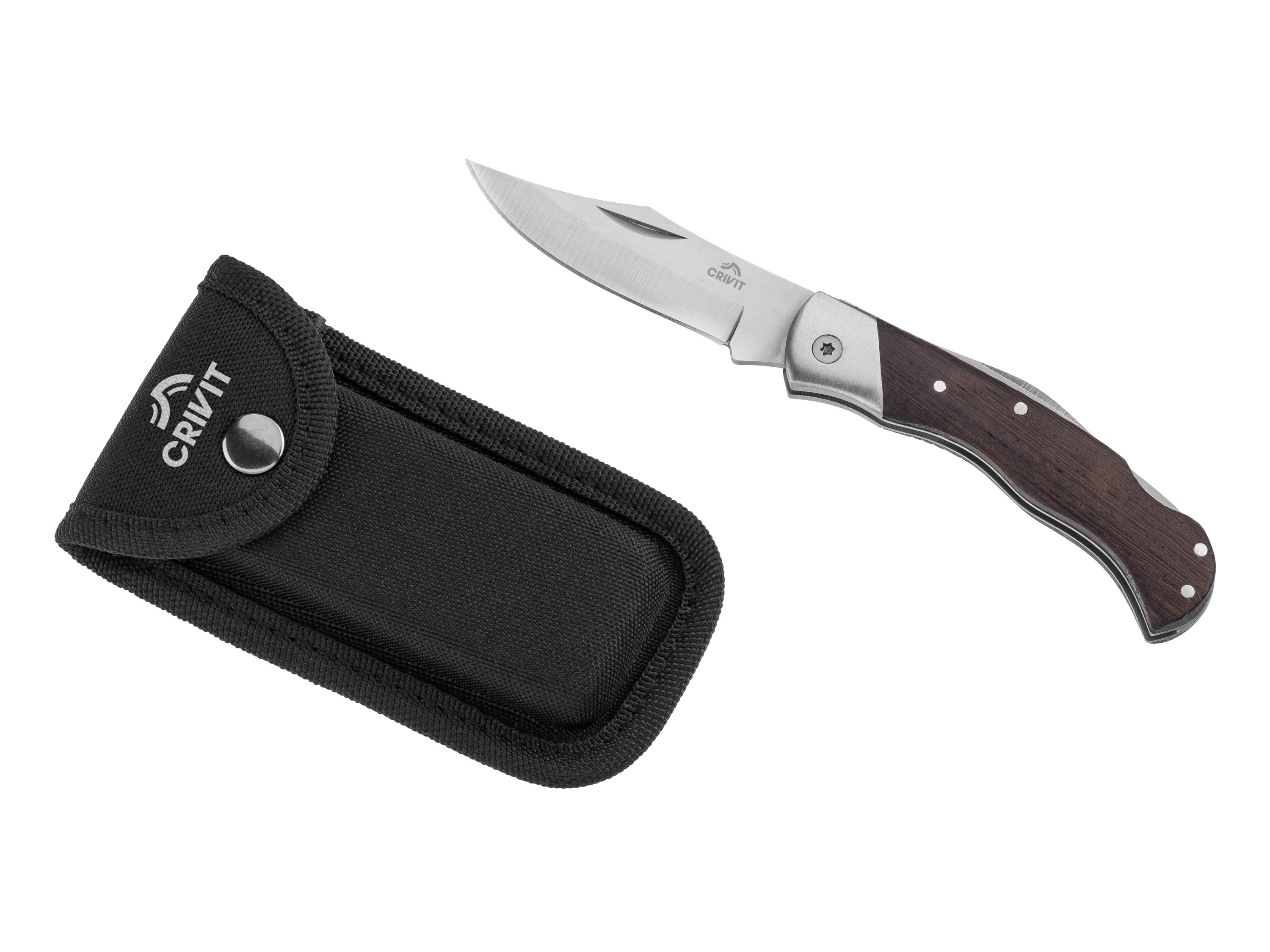 CRIVIT Couteau de poche avec étui ceinture (brun foncé)