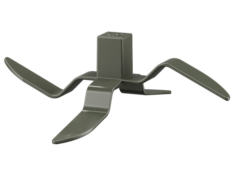 Un support en plastique vert avec trois bras pour accrocher des outils.