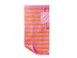 Tapis de plage rayé rose et orange Crivit avec sac de transport intégré.