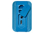 Haut-parleur Bluetooth portable bleu avec entrée auxiliaire.