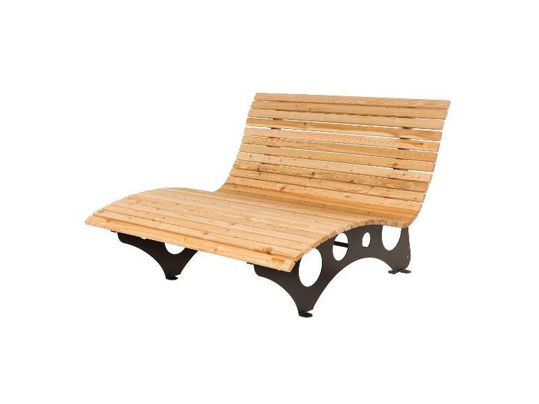 Banc de jardin en bois avec dossier incurvé et base en métal noir, marque HOME DELUXE