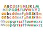 Lettres magnétiques colorées majuscules et minuscules avec divers motifs.
