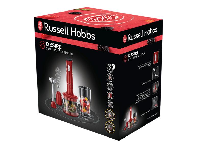 Emballage d'un mixeur plongeant Russell Hobbs Desire 3 en 1 rouge.