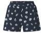Short bleu foncé avec motif coquillages et étoiles de mer blancs, taille élastique.