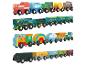 Jouets en bois - trains avec des wagons, y compris une locomotive, un réservoir et un wagon avec des conteneurs.