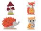 Figurines en feutre sur le thème de l'automne : champignons, renard, hérisson et chouette.