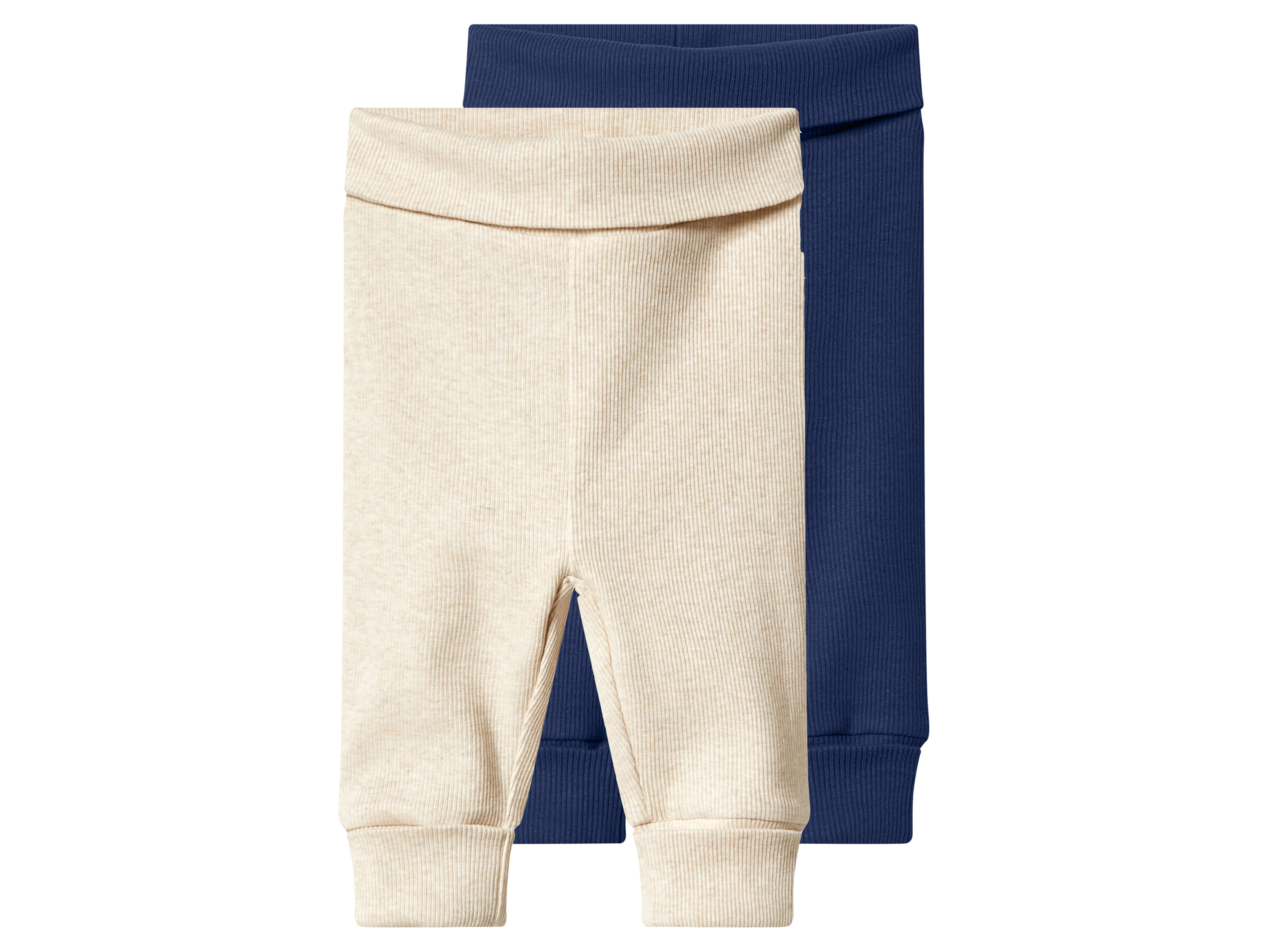 lupilu® Lot de 2 leggings bébé côtelés (bleu foncé/beige, 2-6 mois)