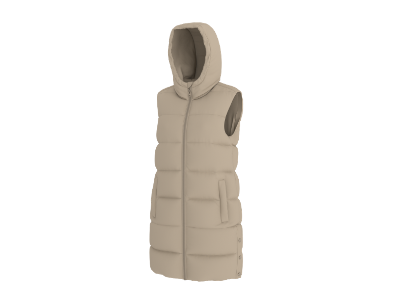 Gilet sans manches matelassé long pour femme beige avec capuche