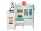 Jeu de médecin en bois avec balance, lavabo et table.