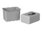 Bac et bidon rectangulaire en plastique gris.