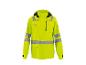 Veste jaune fluo avec bandes réfléchissantes et capuche.