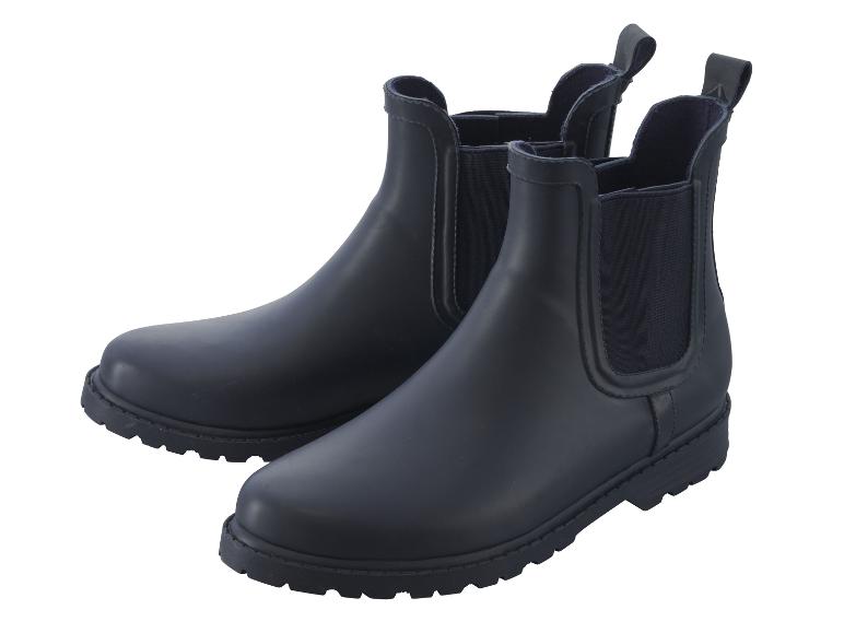 Deux paires de bottes de pluie bleues avec un élastique.