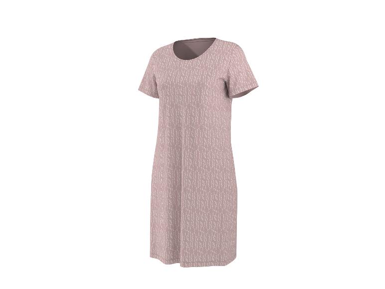 Robe femme mauve à motif pois blancs, manches courtes et col rond.