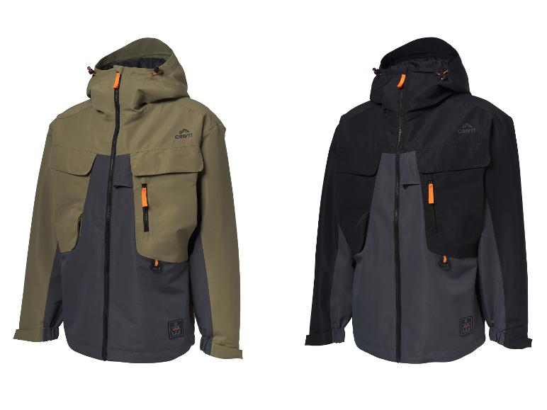 Deux vestes d'extérieur pour hommes, une vert olive et gris foncé, l'autre noire et gris foncé.