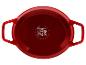 Cocotte rouge avec poignées et pictogrammes de compatibilité de cuisson