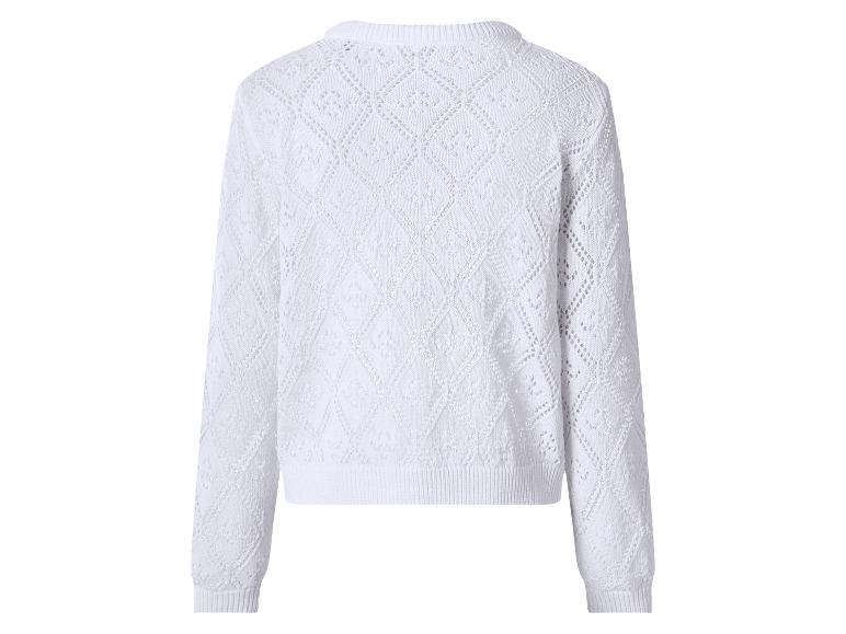 Pull en maille blanc à manches longues avec motif losanges, vue de dos.