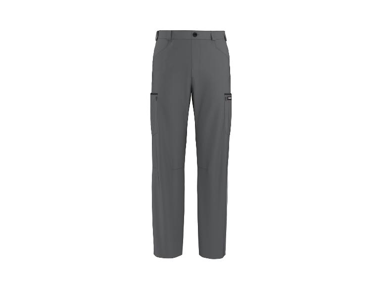 Pantalon de travail gris avec poches latérales et détails noirs.
