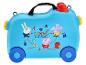 Valise enfant bleue avec personnages de dessins animés et le texte 'Cool Adventures'.