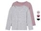 Deux t-shirts à manches longues pour filles, un gris et un rose.