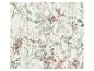 Motif floral blanc avec des feuilles et des baies dans des tons verts et rouges.