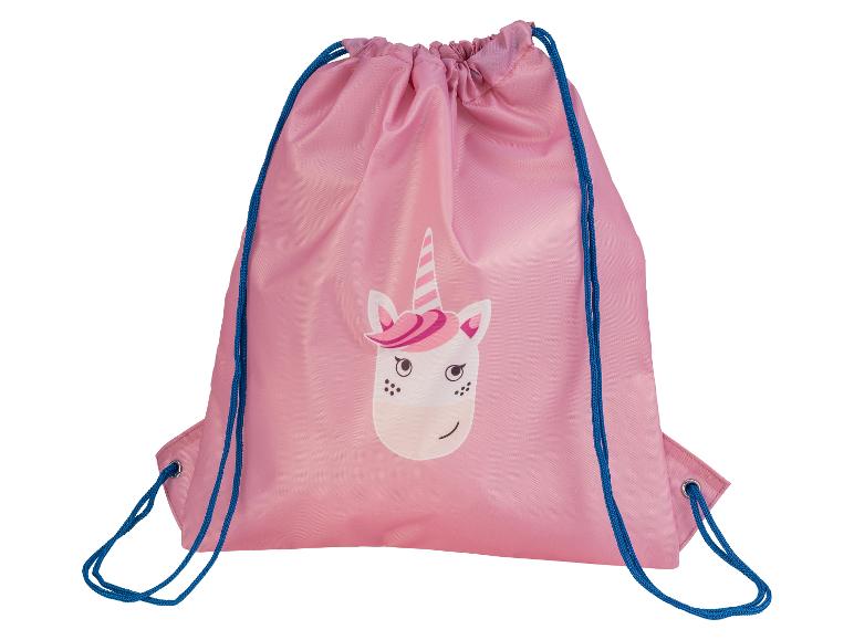 Sac à cordon rose à motif licorne.