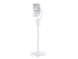 Ventilateur sur pied blanc vu de profil