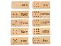 Ensemble de 10 pièces en bois avec chiffres et points de un à dix.