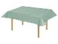 Nappe rectangulaire vert-de-gris sur table en bois.