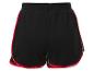 Shorts de sport noirs avec des détails rouges et gris.