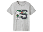 T-shirt grise pour enfant avec Snoopy jouant au baseball et une lettre S.