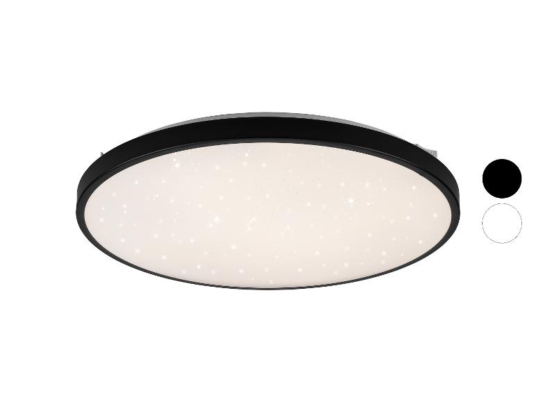 Plafonnier LED rond noir avec effet étoiles, avec options de couleur blanche et noire.
